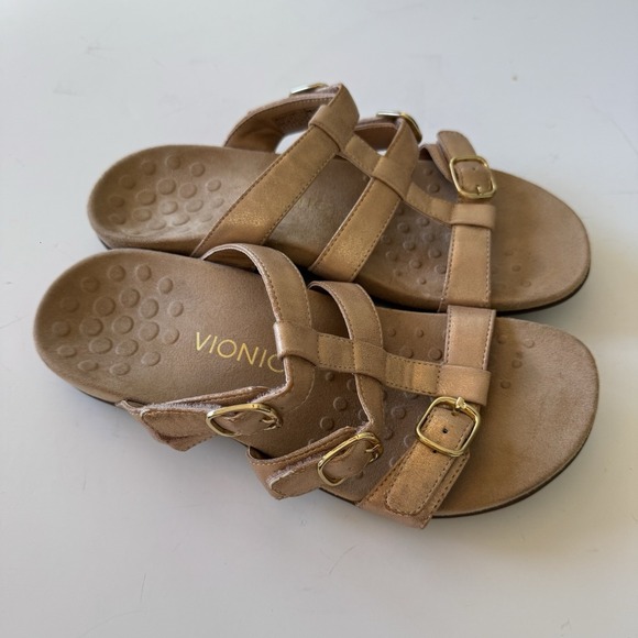 Vionic Misa Rose Gold Women's Size 8  Hook & Loop Slip On Three Strap Sandals - Picture 8 of 13